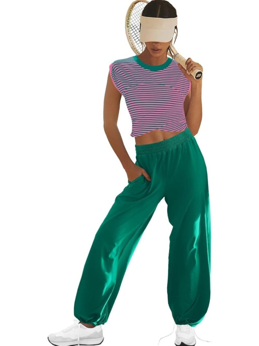 Chic Women's Lounge Set - Crop Top & Wide Leg Pants with Pockets, Comfy Outfit